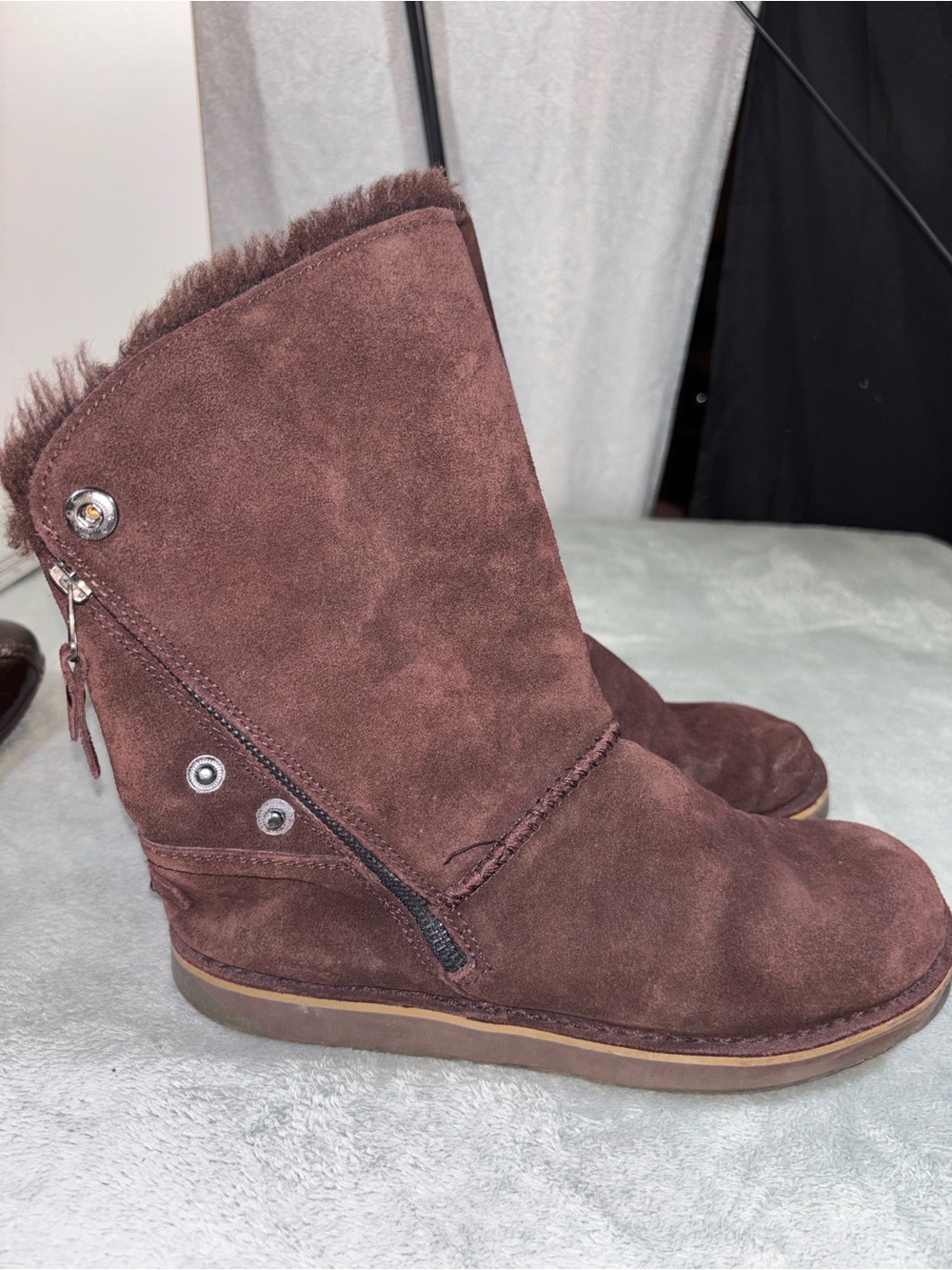 SoftMoc Norway Brown Suede Shearling Zipper Boots Size 8